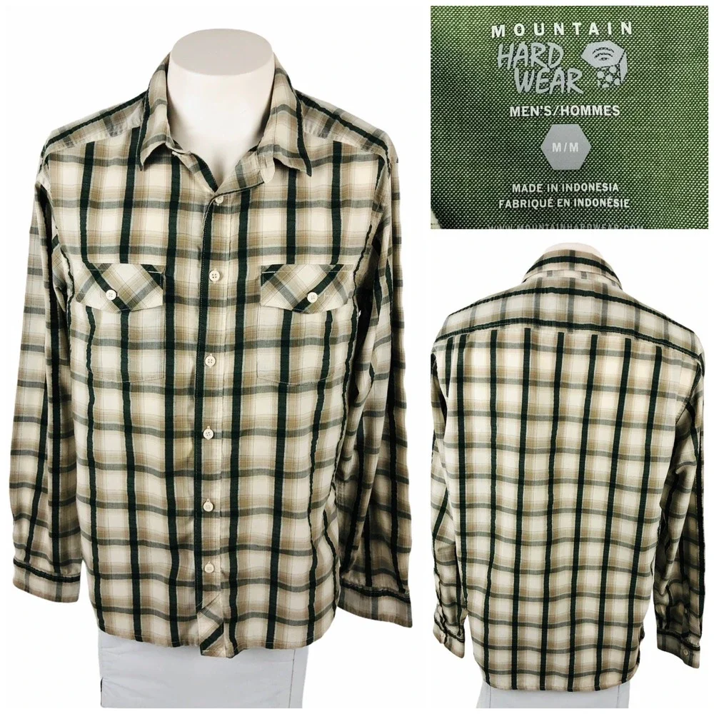 Mountain Hardwear Mens Medium Shirt Gilmore Wicking Seersucker Plaids EUC